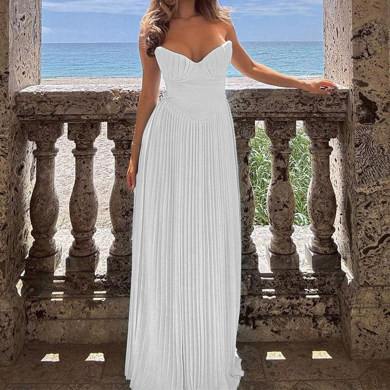 Lighteme – Luxuriöses, schulterfreies Maxikleid mit Korsett in Blau