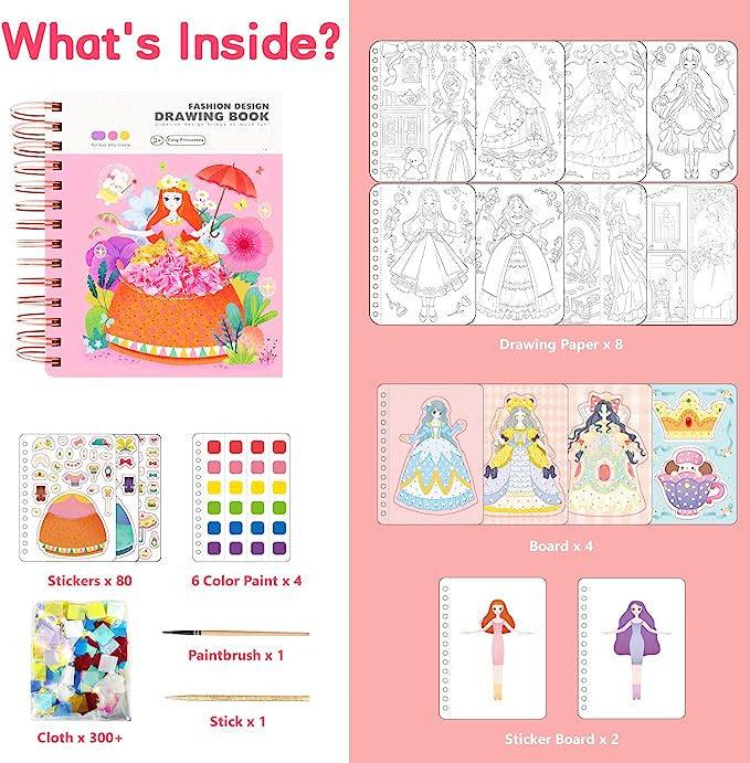 Lighteme Princess Art Adventure 3-in-1-Zeichenbuch mit Wasserfarben, Aufklebern und Stocherkarten