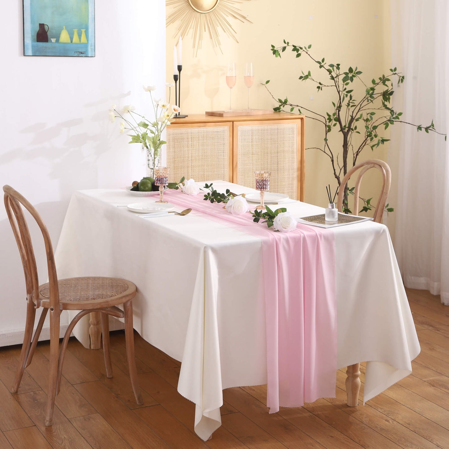 Lighteme Chiffon-Tischläufer in Volltonfarbe