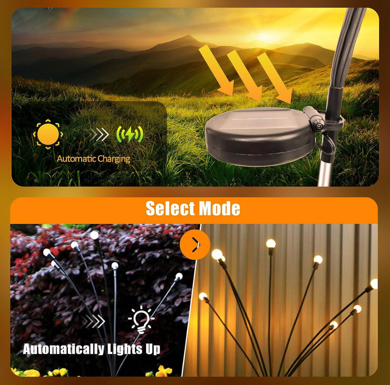 Lot de 4 lampes solaires Lighteme FireFly améliorées à 8 LED - Blanc chaud