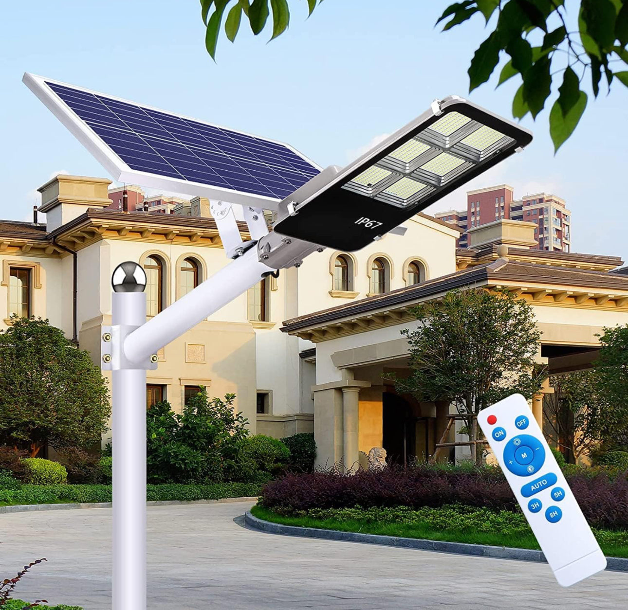 Lighteme 400 W Solar-Straßenlaternen für den Außenbereich, Dämmerung bis Morgengrauen, Solar-LED-Außenleuchte mit Fernbedienung, 6500 K Tageslichtweiß