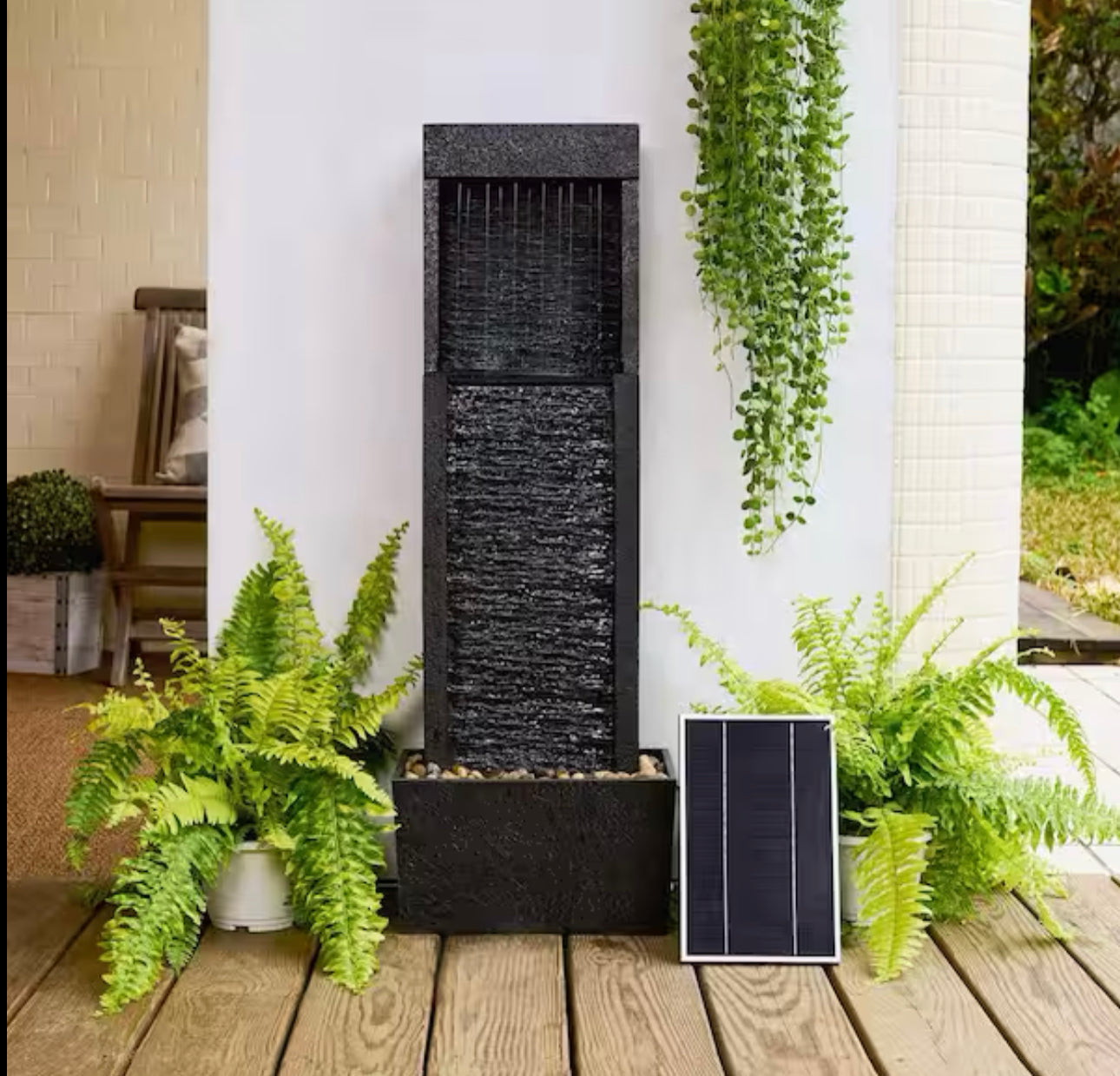 Lighteme Solar-Powered Waterfall Fountain with LED Lights, 38'' Tall Outdoor Gray Slate