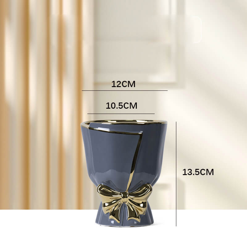 Lighteme Gold Edge Bow Ceramic Vase
