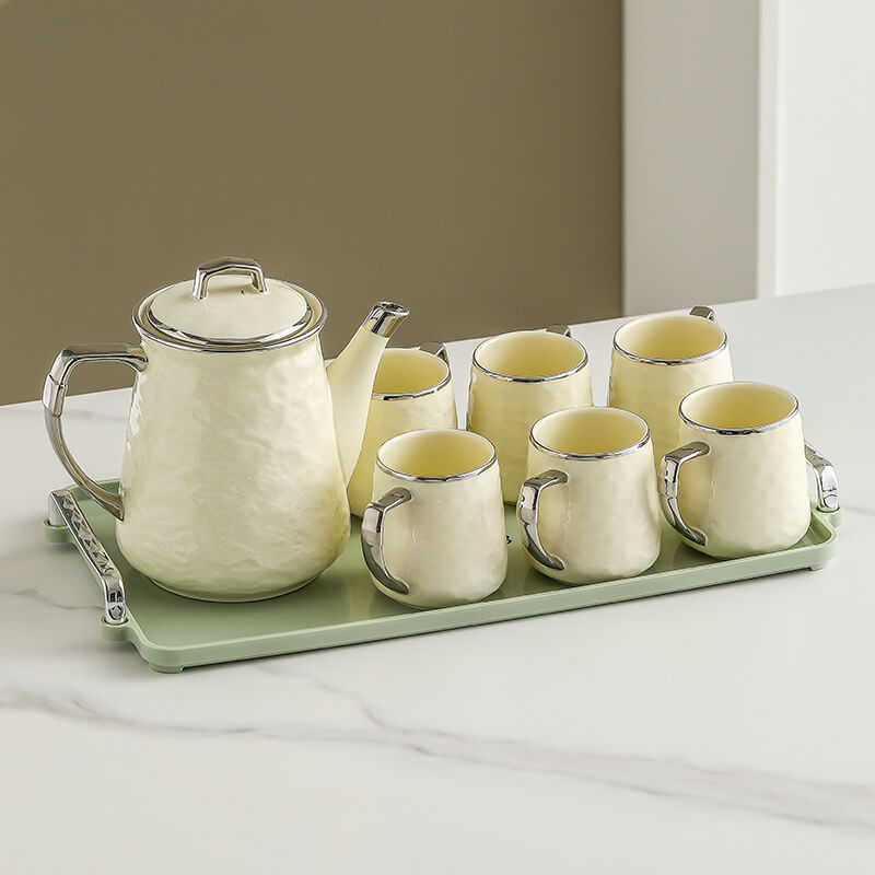 Lighteme Teekannen-Set aus Keramik mit silbernem Rand