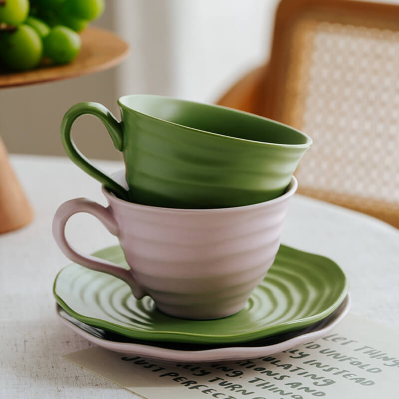 Lighteme Spiral Pattern Ceramic Cup and Saucer