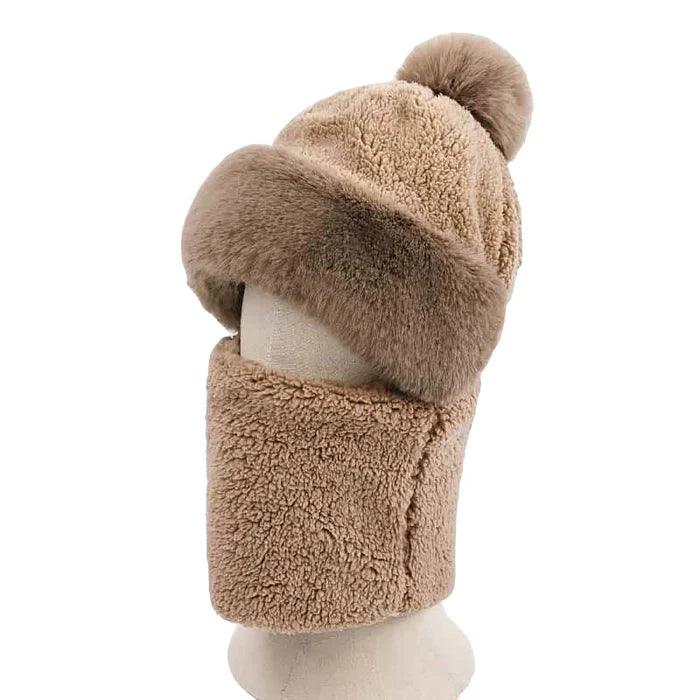 Lighteme Damen-Kombination aus Beanie und Schal mit Wackelkopfmuster