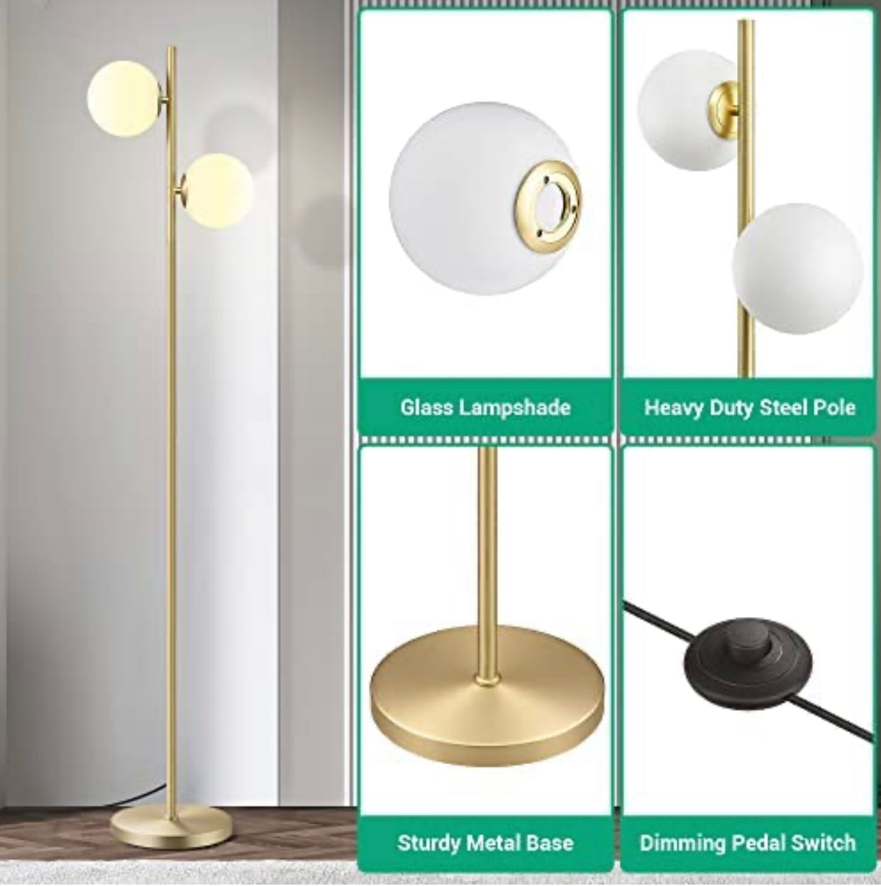 Lighteme Modern Globe Floor Lamp, Dimmable Mid Century Floor Lamps