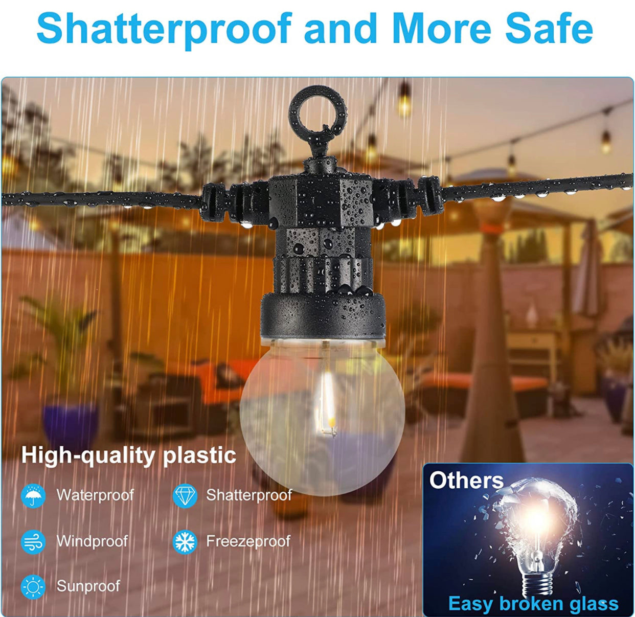 Guirlande lumineuse solaire d'extérieur à DEL Lighteme de 7,2 m (27 pi) – Ampoules globe rétro Edison 1 W étanches – Luminaires de bistrot de 7,2 m