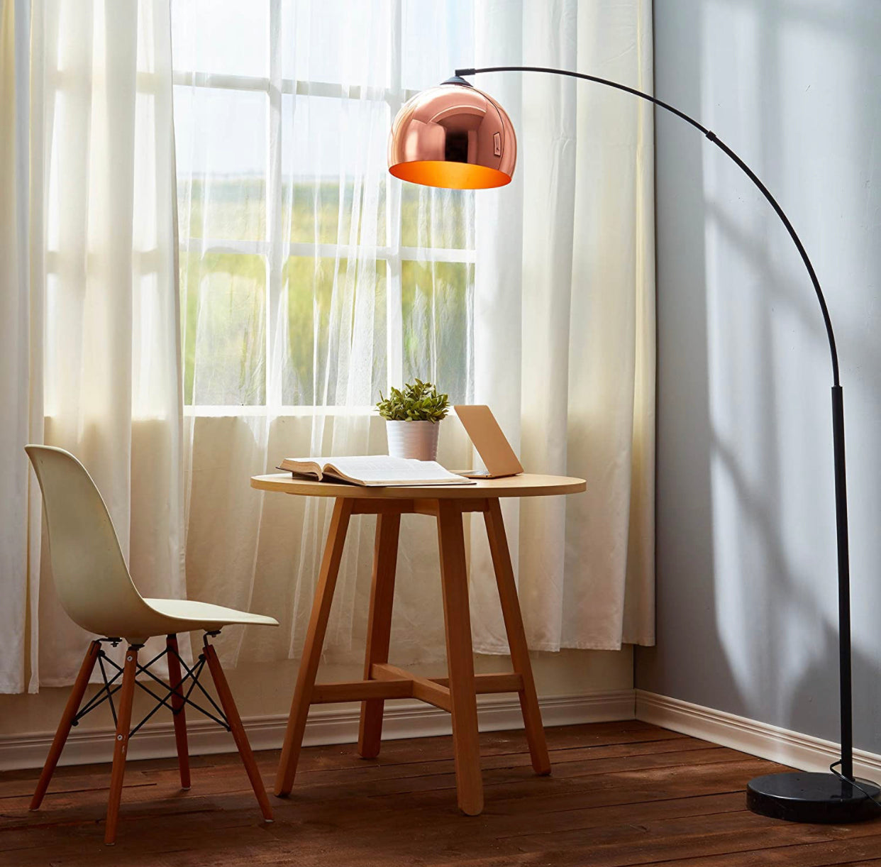 Lighteme Over The Couch Arc Floor Lamp with Globe Shade, Matches Your Living Room Decor - Standing Light Tall (4-Colors)