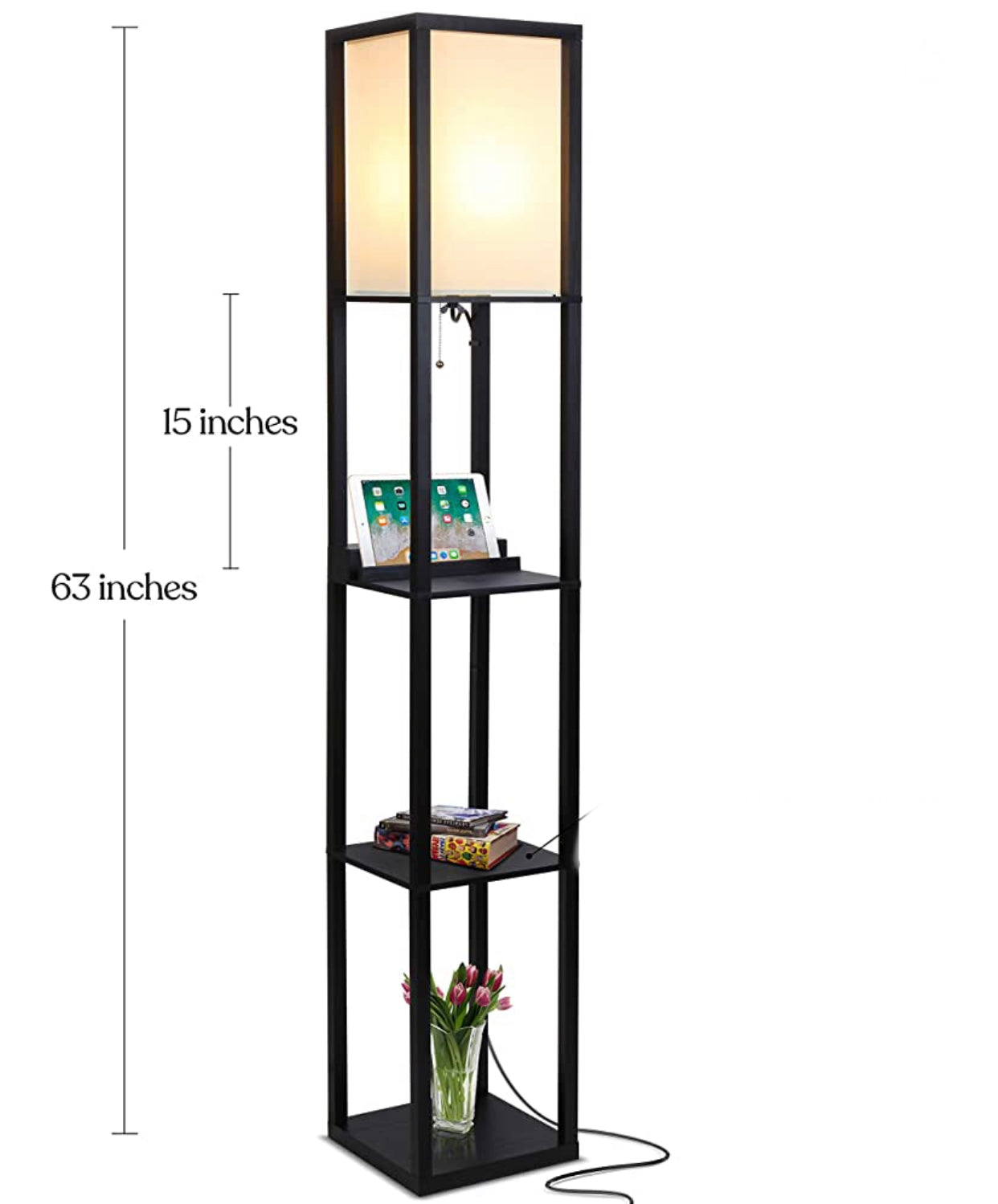 Chargeur de lampadaire Lighteme - Lampadaire d'étagère avec ports de charge USB et prise électrique