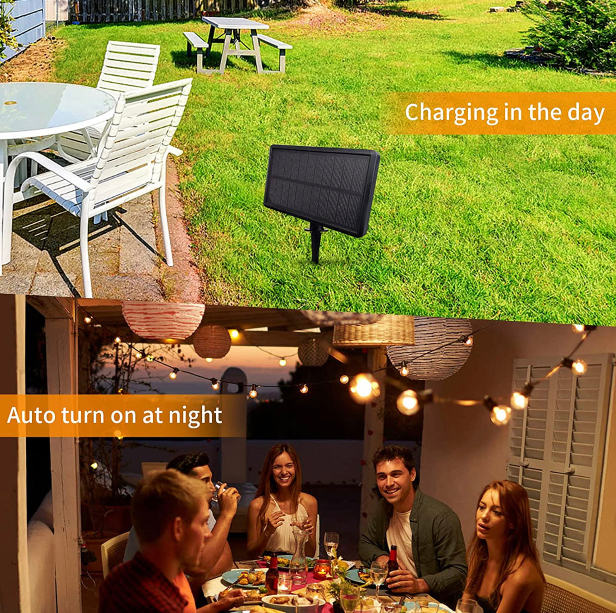 Guirlande lumineuse solaire d'extérieur à LED Lighteme Pro 27 pi – Étanche, ampoules à filament rétro Edison G40 – Blanc chaud