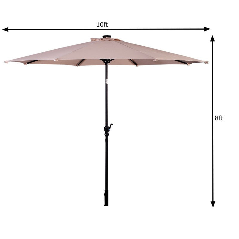 Parasol de patio solaire Lighteme de haute qualité de 10 pieds avec manivelle, lumières LED à énergie solaire, 8 parasols de plage extérieurs de protection UV fermes