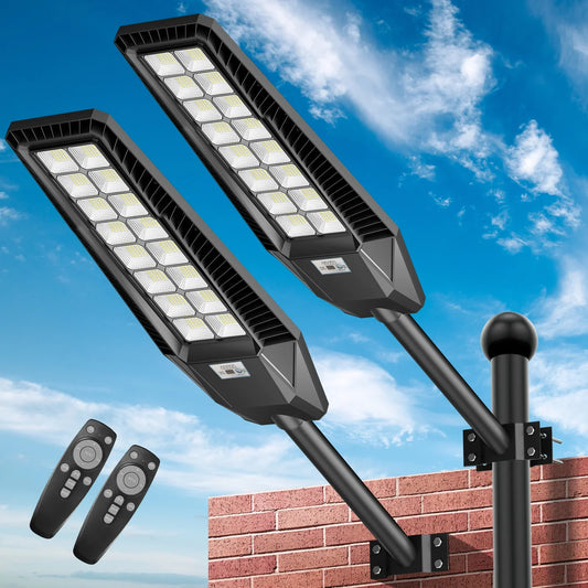 Lighteme 2er-Pack 1600 W Solar-Straßenlaternen für den Außenbereich, 90.000 Lumen, Dämmerung bis Morgengrauen, mit Fernbedienung und Bewegungssensor 