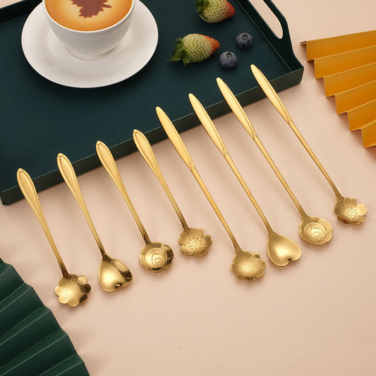 Lighteme Dessertlöffel-Set mit goldenen Blumen, 8-teilig