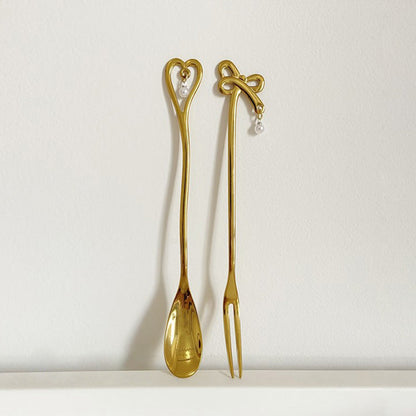 Lighteme Pearl Dessertlöffel und -gabel aus Edelstahl