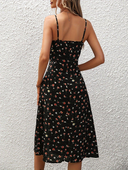 Lighteme – Maxikleid mit Punktemuster, sexy Schlitz und Strumpfhaltern