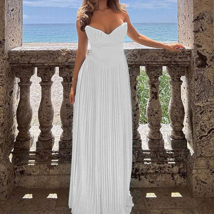 Lighteme – Luxuriöses, schulterfreies Maxikleid mit Korsett in Blau