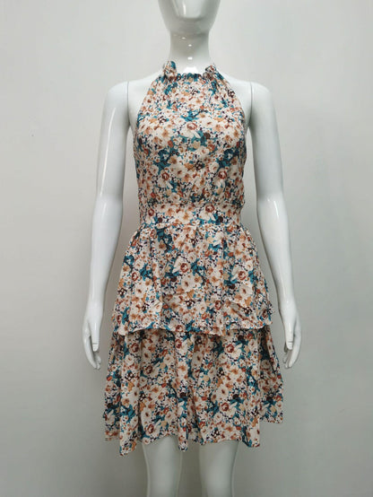 Lighteme – Sommerliches Neckholder-Kleid mit Blumenmuster, Rüschendetails und rückenfreiem Design