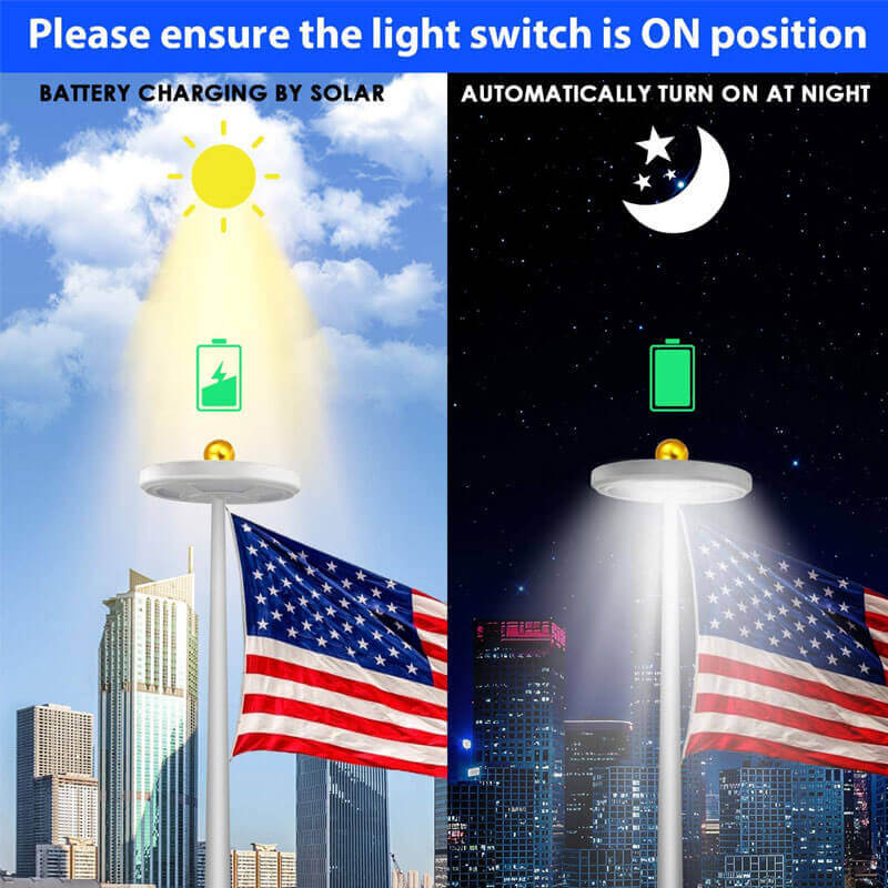 Lighteme Flagpole Solar Light 4640 Lumen 12000mAh Rechargeable Battery Flag Pole Light Solar Powered