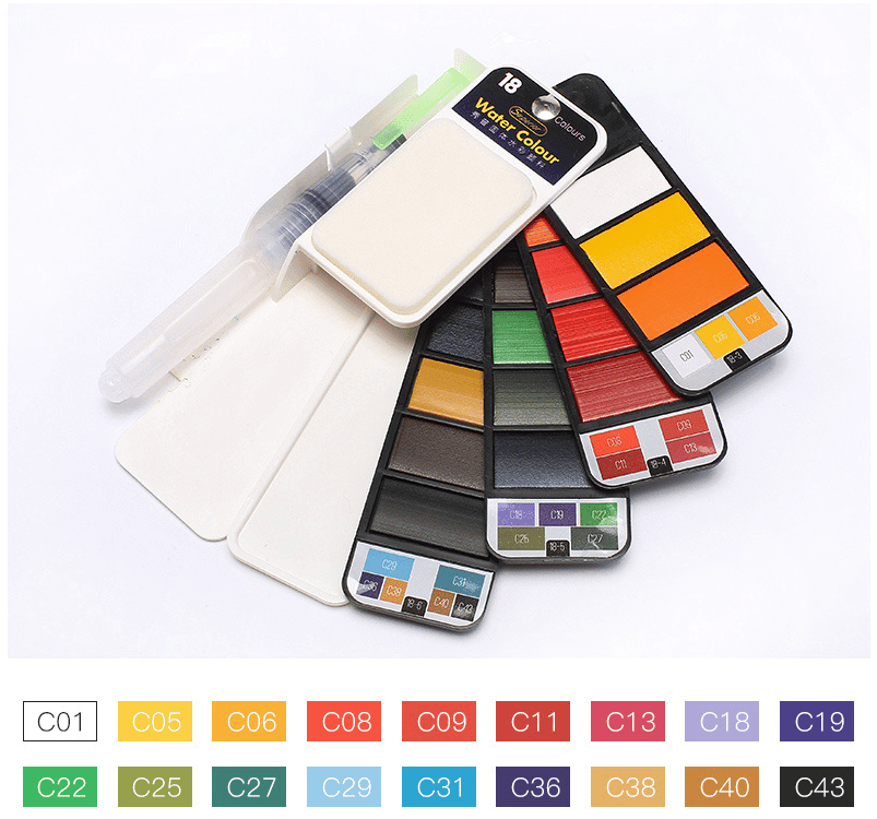 Tragbares Aquarellfarben-Set von Lighteme mit Wasserpinselstift