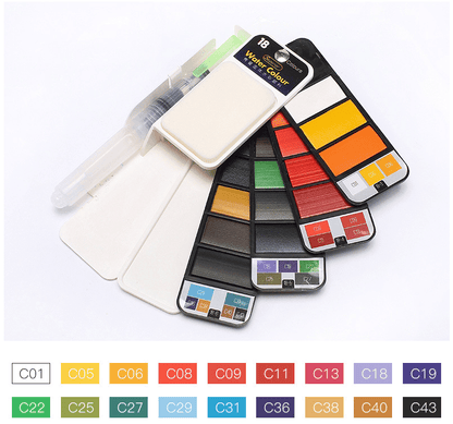 Tragbares Aquarellfarben-Set von Lighteme mit Wasserpinselstift