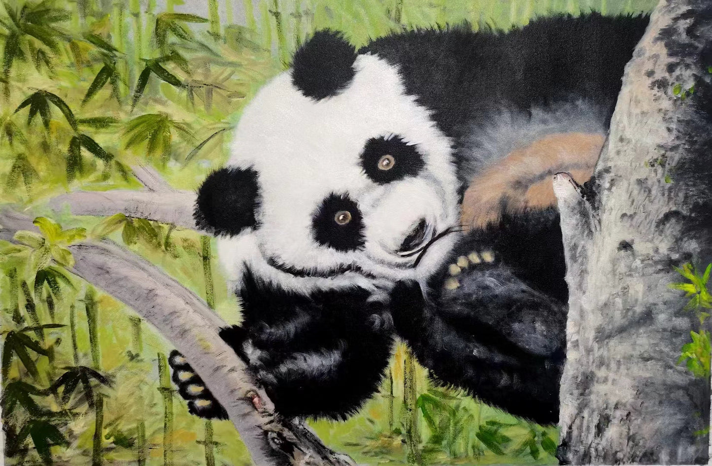 Lighteme Hand-Painted Panda Oil Painting On Canvas Custom Original Artwork Abstract Wall Decor Animal