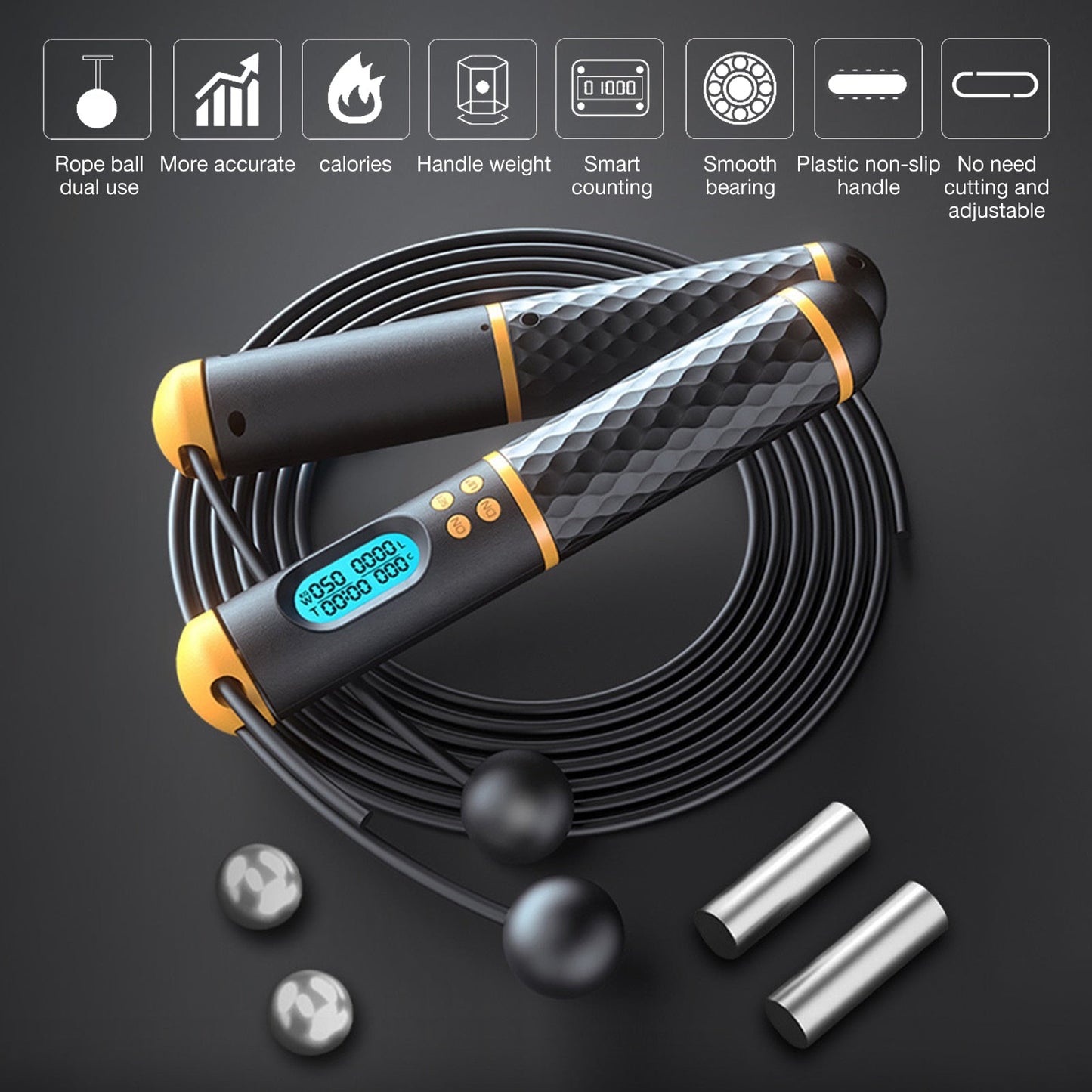 Lighteme Springseil in Form eines Springseils – verstellbares digitales Zählseil und Vibrationserinnerung für Fitness, Training, Workout, Fitnessstudio