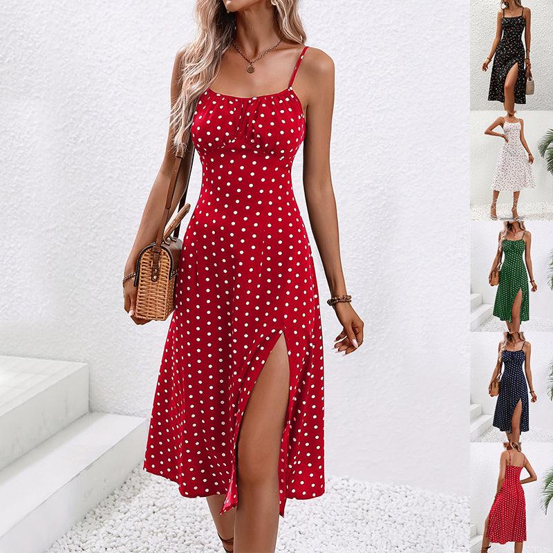 Lighteme – Maxikleid mit Punktemuster, sexy Schlitz und Strumpfhaltern