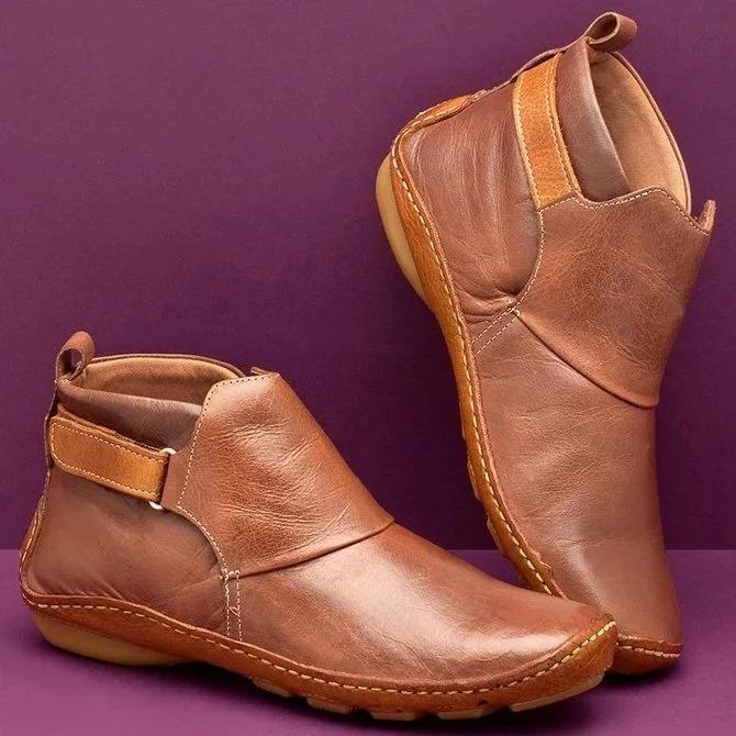 Ihrtrade Women Casual Comfy Daily Adjustable Soft Leather Booties