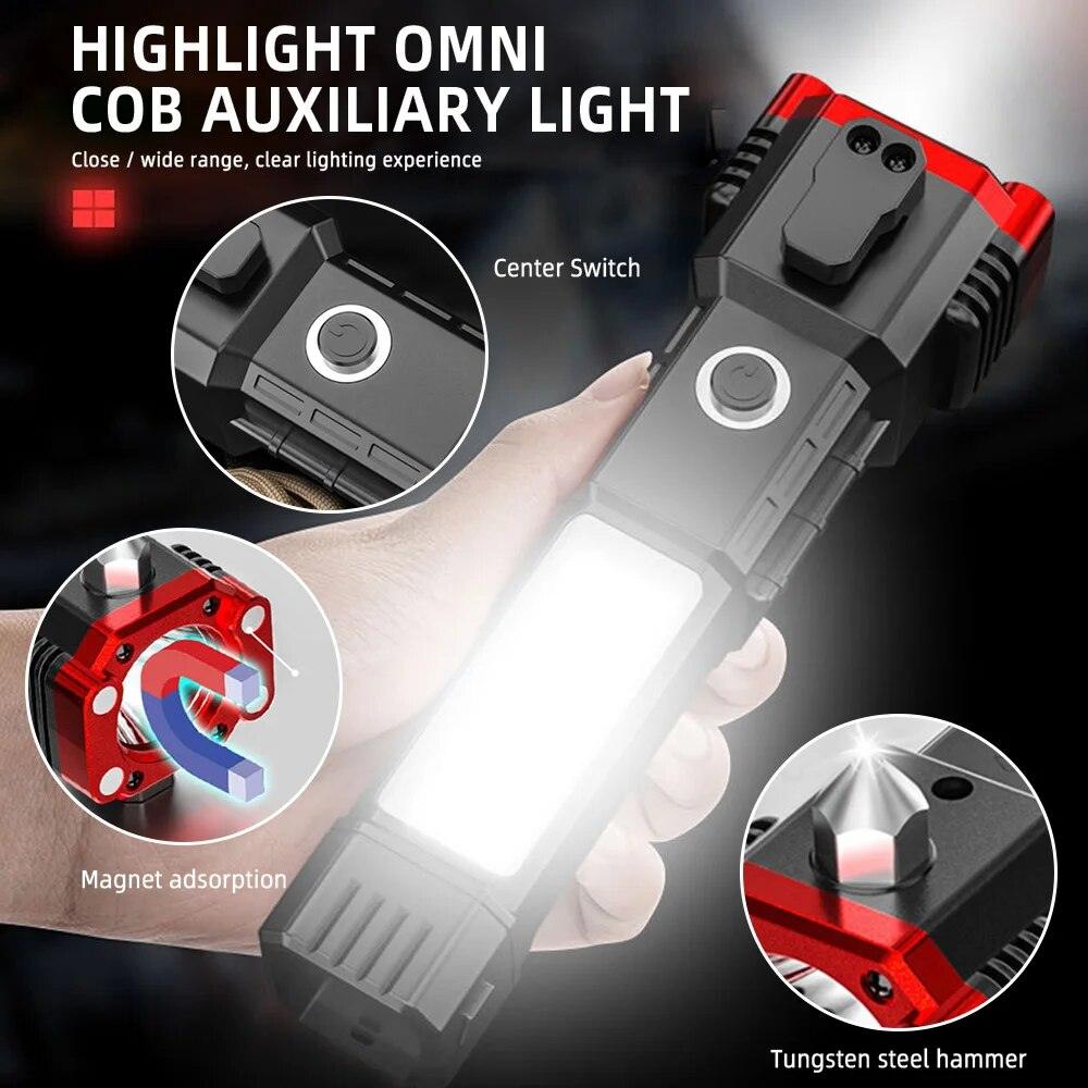 Lighteme Superhelle LED-Taschenlampe mit Sicherheitshammer