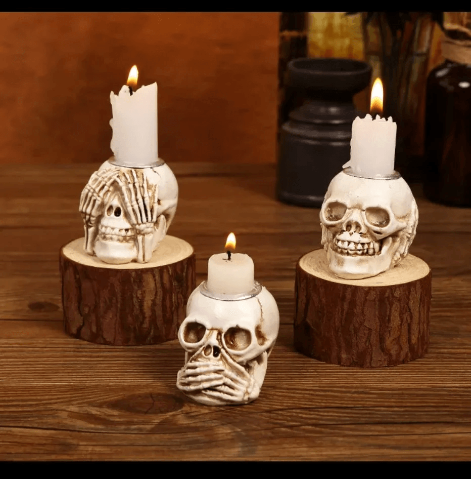 Ensemble de 3 bougeoirs en forme de crâne d'Halloween Lighteme