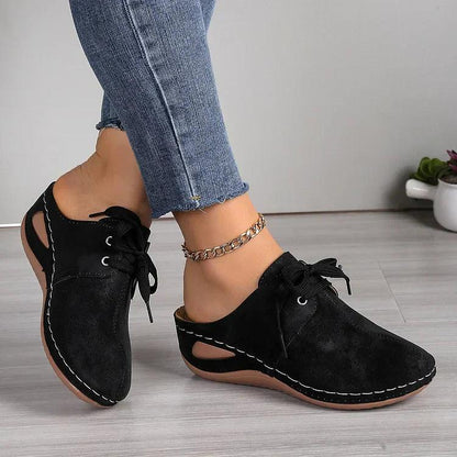 Lighteme Women's molded wedge heel thick leather shoes