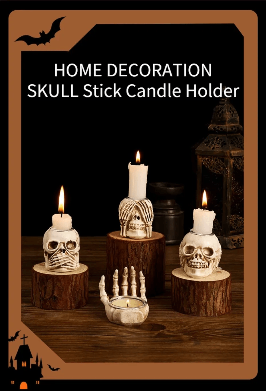 Ensemble de 3 bougeoirs en forme de crâne d'Halloween Lighteme