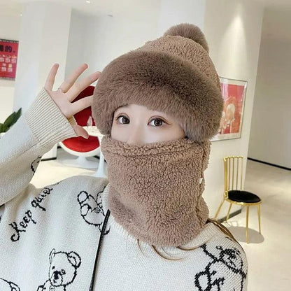 Lighteme Damen-Kombination aus Beanie und Schal mit Wackelkopfmuster