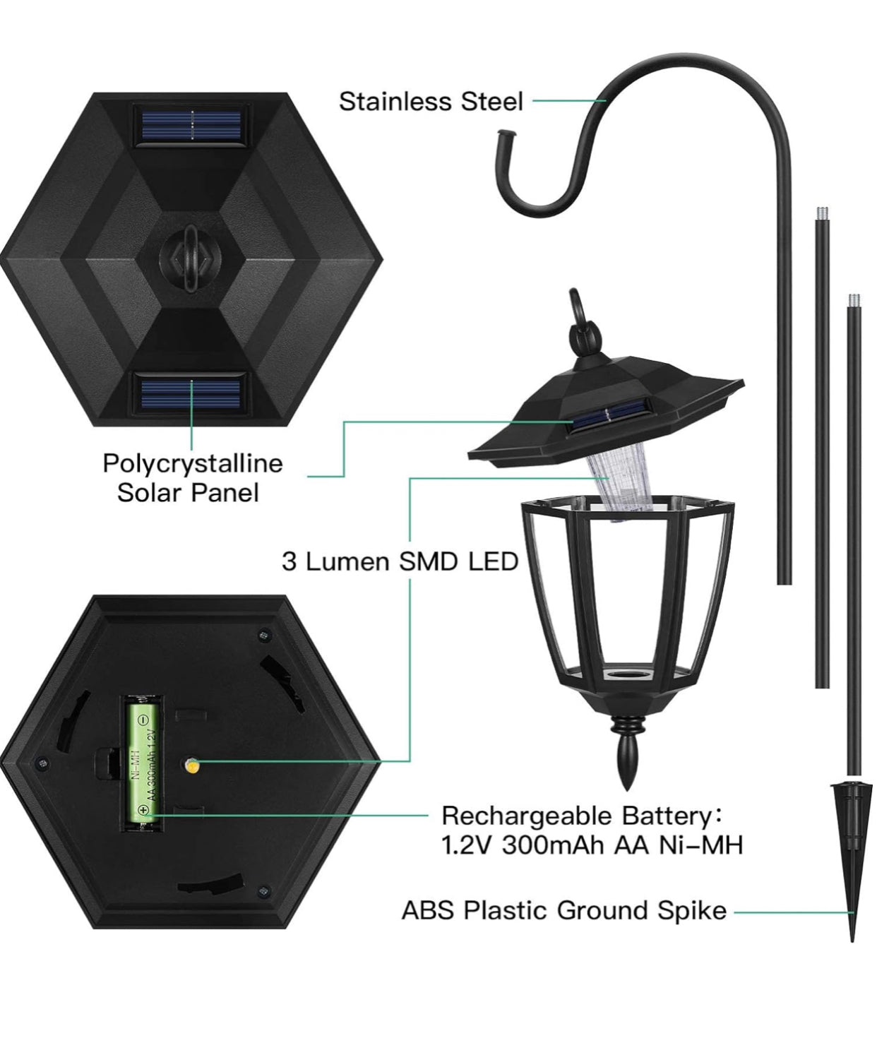 Lighteme Solar-Hängeleuchten, doppelt verwendbar, Hirtenhaken-Leuchten für den Außenbereich, 4er-Pack 
