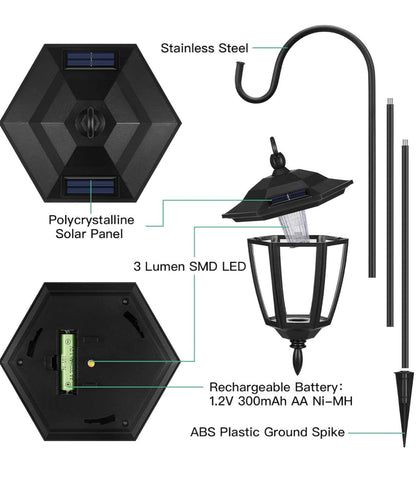 Lighteme Solar-Hängeleuchten, doppelt verwendbar, Hirtenhaken-Leuchten für den Außenbereich, 4er-Pack 