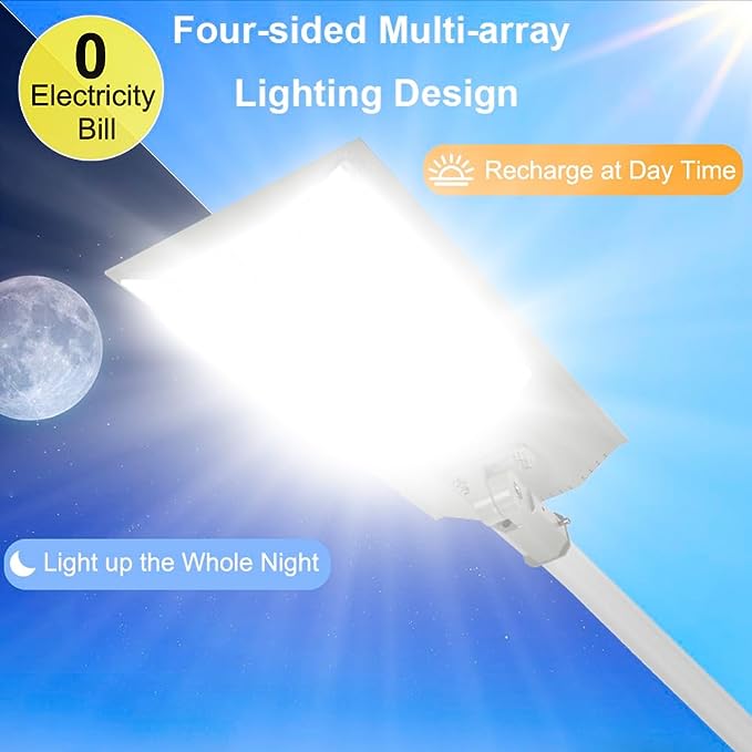 Lighteme 8000 W Solar-Straßenlaternen mit Aluminiumrahmen, Bewegungsmelder für den Außenbereich, Dämmerung bis Morgengrauen, 200.000 lm, mit Fernbedienung
