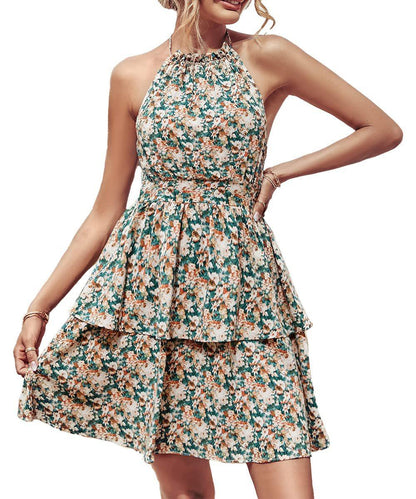 Lighteme – Sommerliches Neckholder-Kleid mit Blumenmuster, Rüschendetails und rückenfreiem Design