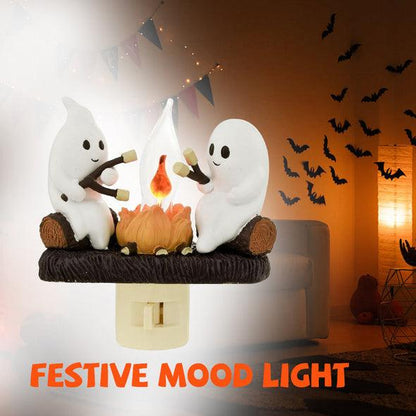 Veilleuse scintillante en forme de feu de camp fantôme d'Halloween Lighteme