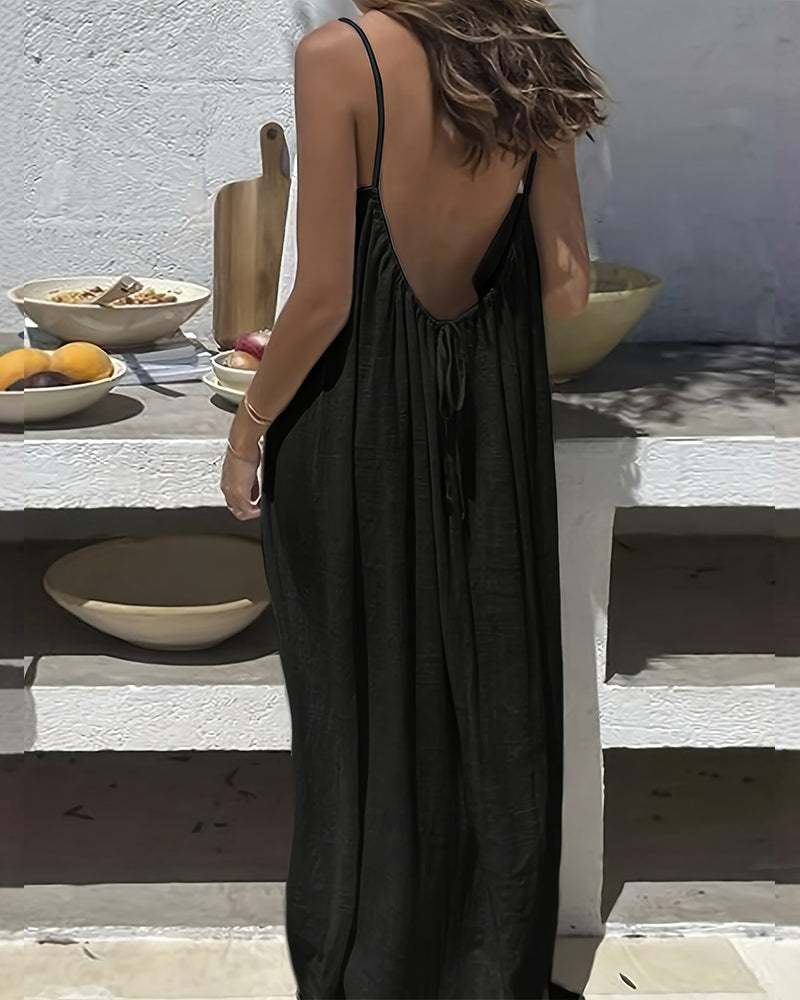 Lighteme Women's Solid Color Backless Cami Dress