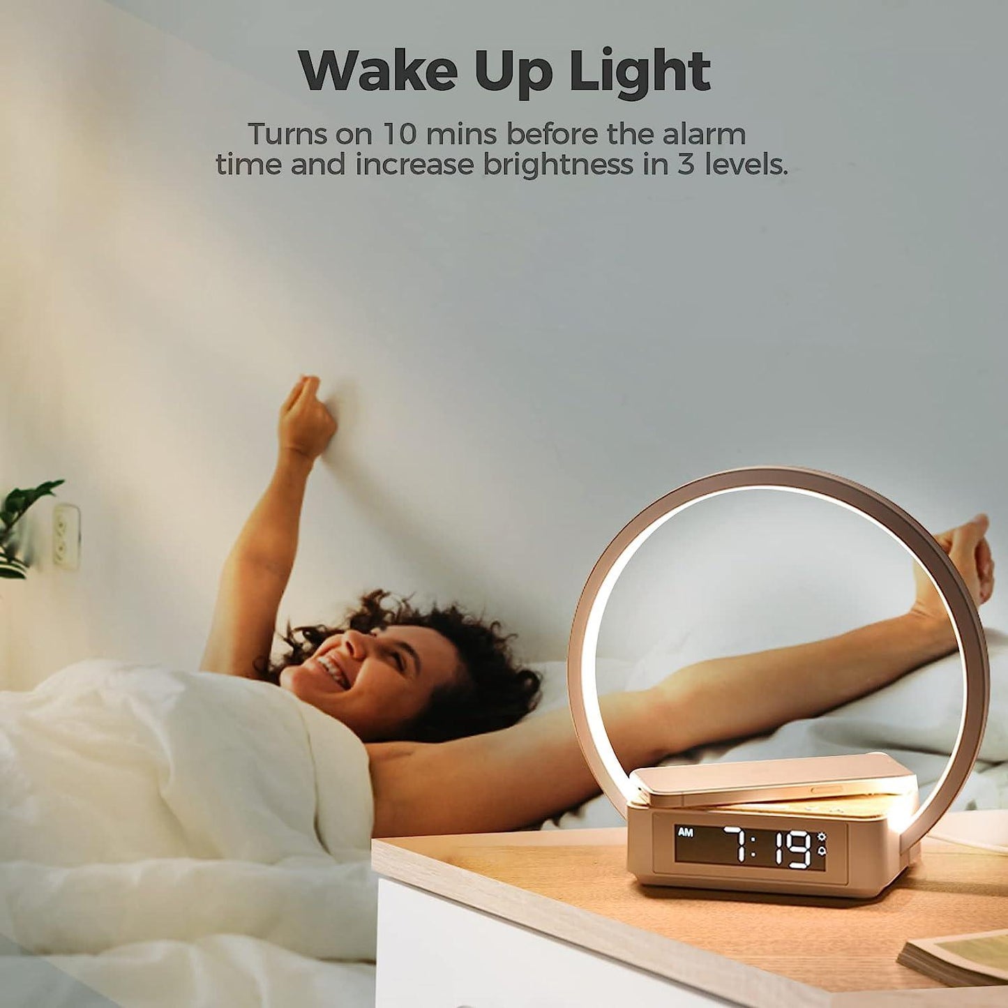 Lampe de bureau à LED avec chargeur sans fil pour téléphone portable Lighteme et réveil