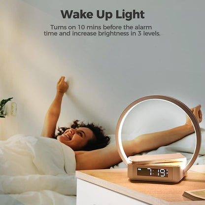 Lampe de bureau à LED avec chargeur sans fil pour téléphone portable Lighteme et réveil