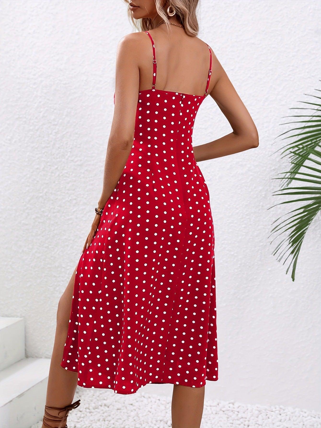 Lighteme – Maxikleid mit Punktemuster, sexy Schlitz und Strumpfhaltern