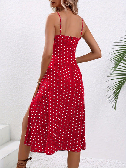 Lighteme – Maxikleid mit Punktemuster, sexy Schlitz und Strumpfhaltern