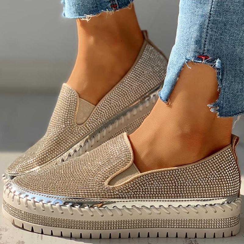 Ihrtrade Women Casual Fashion Rhinestone Slip-on Loafers
