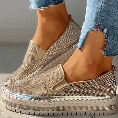 Ihrtrade Women Casual Fashion Rhinestone Slip-on Loafers