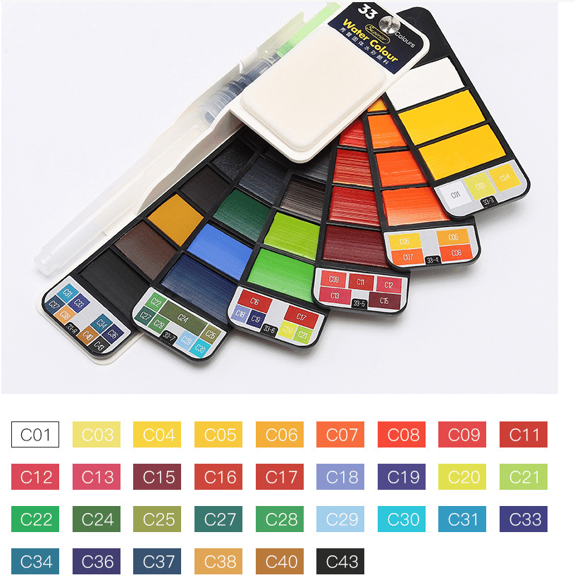 Tragbares Aquarellfarben-Set von Lighteme mit Wasserpinselstift