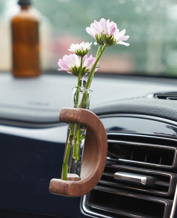 Vase à fleurs miniature en bois pour voiture compacte Lighteme
