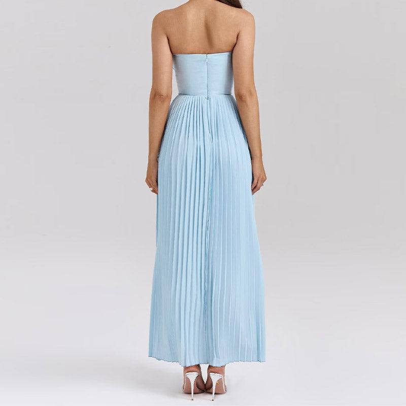 Lighteme – Luxuriöses, schulterfreies Maxikleid mit Korsett in Blau