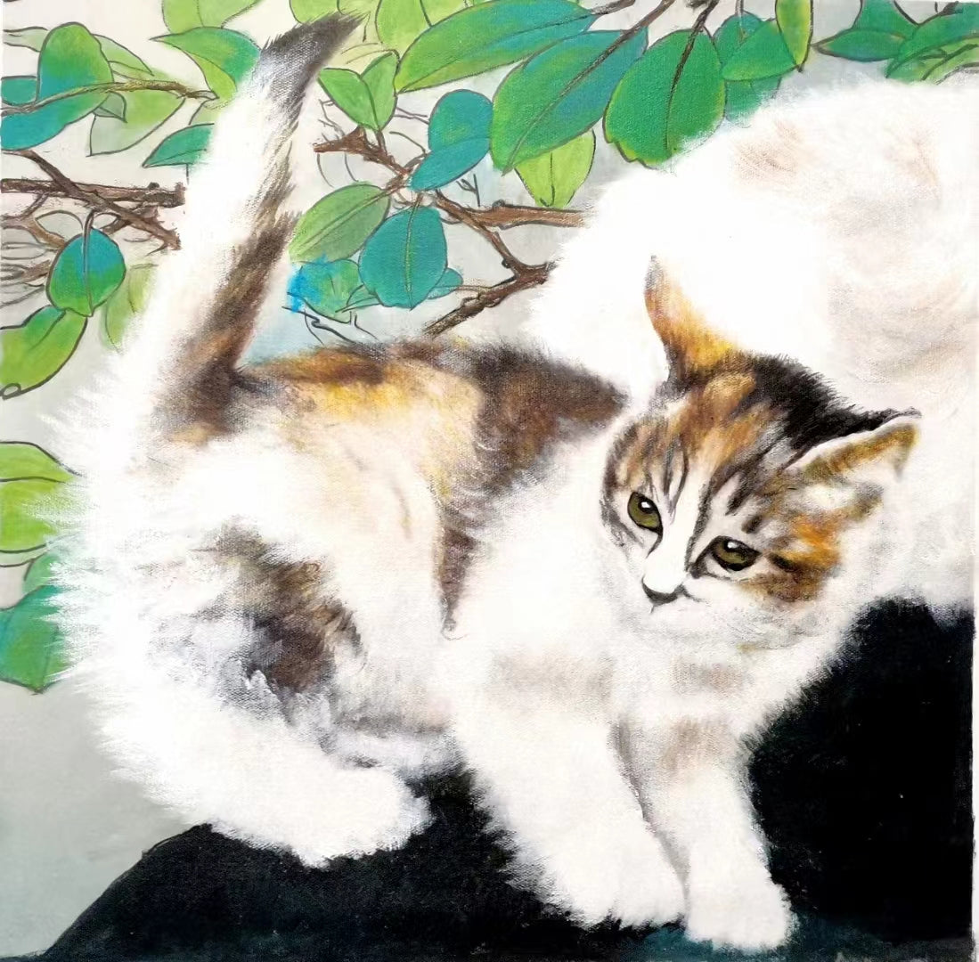 Lighteme Hand-Painted Cat Oil Painting On Canvas Custom Original Artwork Abstract Wall Decor